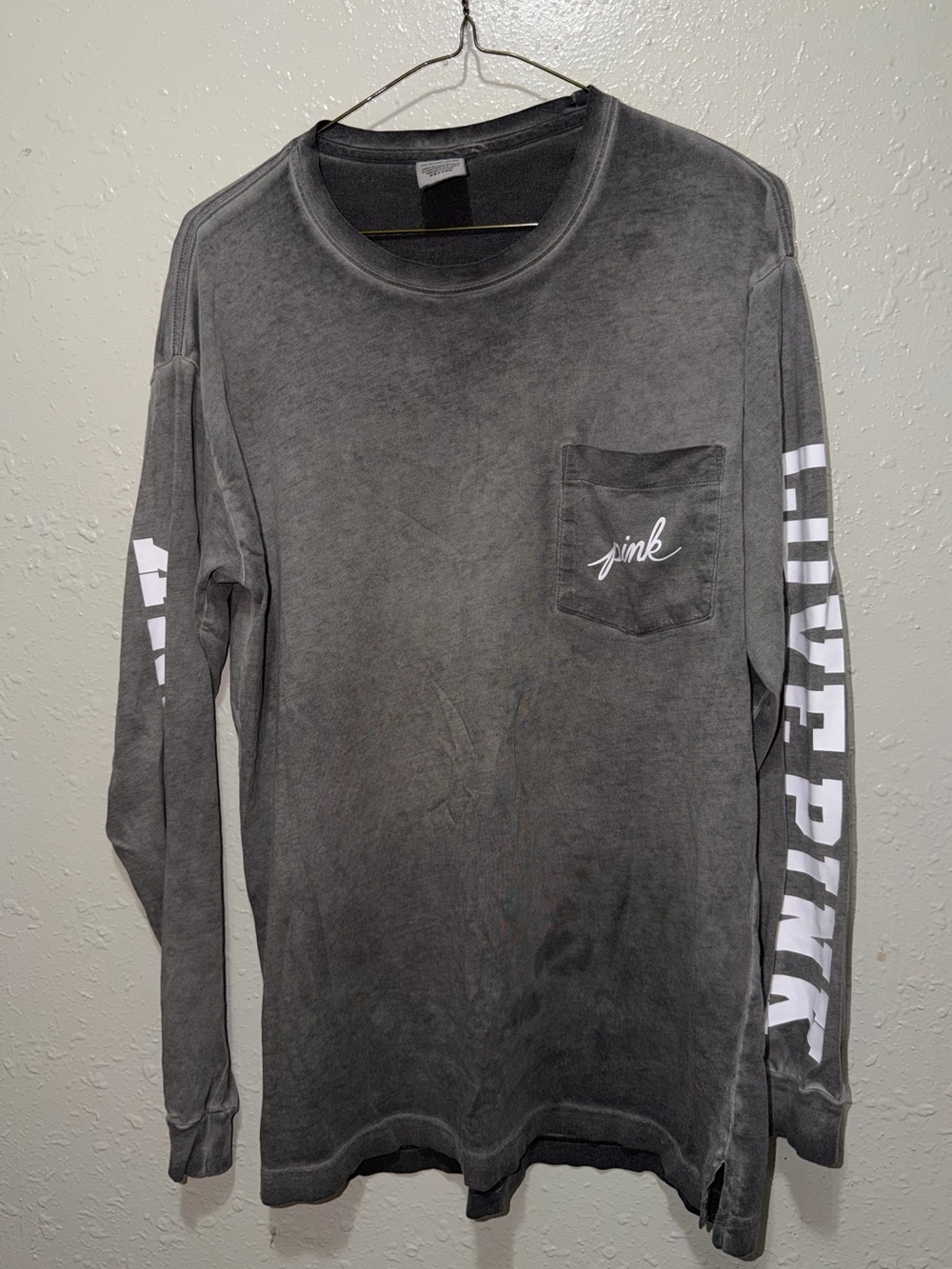 adidas Charcoal Gray Long Sleeve Graphic Pocket Tee